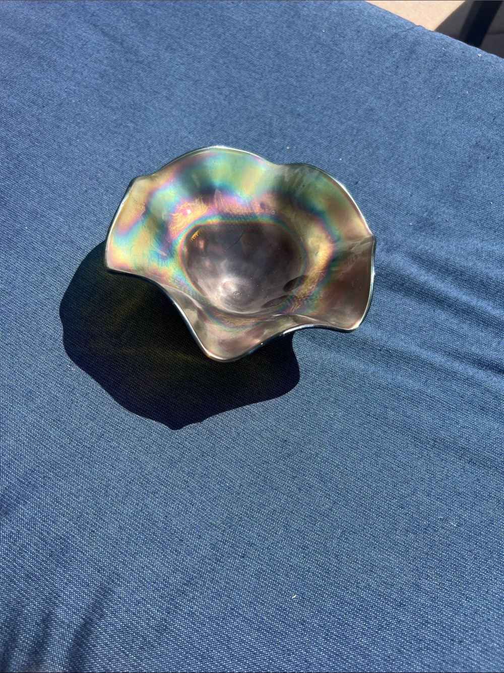 Vintage Iridescent Decorative Glass Bowl - Blue Green Accent